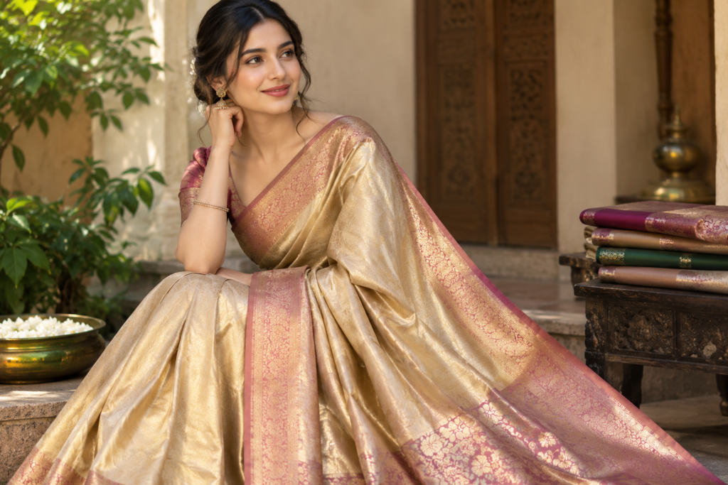 Woman wearing an elegant silk saree