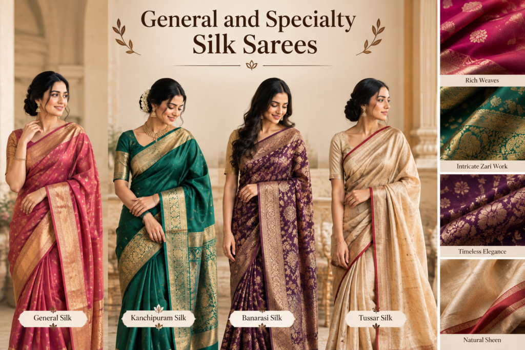 Women wearing elegant general and specialty silk sarees
